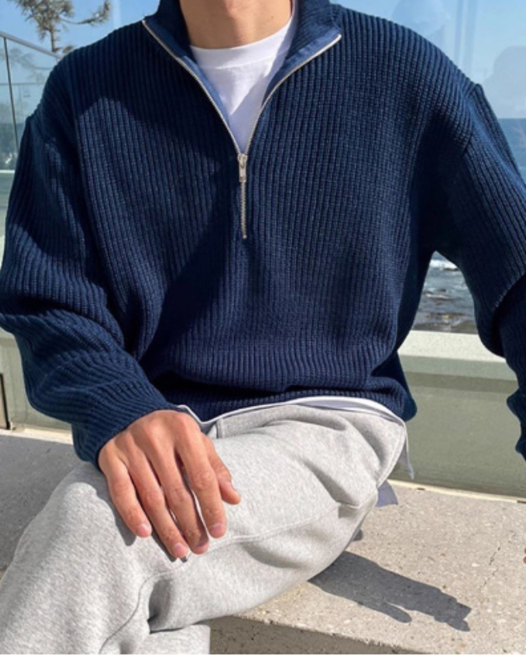 Sweter rozpinany | Ciepły | Sweter rozpinany | Sweter dzianinowy | Sweter rozpinany męski-Niebieski-M-Modaska